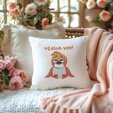 Qoeuyl Boutique Uçasım Yok Baskılı Hediyelik Elyaf Dolgulu Saten Dekoratif Yastık