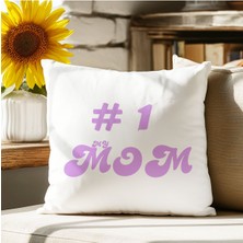 Qoeuyl Boutique #1 Mom Anneler Günü Baskılı Elyaf Dolgulu Hediyelik Yastık
