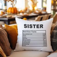 Qoeuyl Boutique Sister Nutrition Facts Baskılı Kız Kardeş Abla Hediyelik Elyaf Dolgulu Dekoratif Yastık