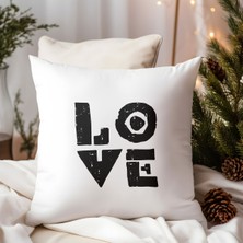 Qoeuyl Boutique Love Baskılı Hediyelik Elyaf Dolgulu Saten Dekoratif Yastık