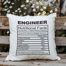 Qoeuyl Boutique Engineer Nutrition Facts Baskılı Mühendis Hediyelik Elyaf Dolgulu Dekoratif Yastık