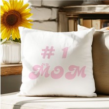 Qoeuyl Boutique #1 Mom Anneler Günü Baskılı Elyaf Dolgulu Hediyelik Yastık