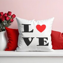 Qoeuyl Boutique Love Baskılı Eş Sevgili Hediyelik Elyaf Dolgulu Dekoratif Yastık