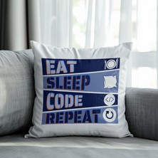 Qoeuyl Boutique Eat Sleep Code Repeat Yazılımcı Baskılı Elyaf Dolgulu Hediyelik Yastık