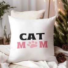 Qoeuyl Boutique Cat Mom Kedi Sever Baskılı Elyaf Dolgulu Hediyelik Yastık