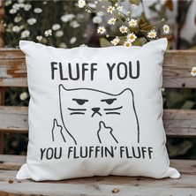 Qoeuyl Boutique Fluff You Sevimli Kedi Baskılı Elyaf Dolgulu Hediyelik Yastık