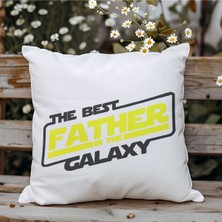 Qoeuyl Boutique Best Father In The Galaxy Babalar Günü Baskılı Elyaf Dolgulu Hediyelik Yastık