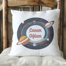 Qoeuyl Boutique Canım Oğlum Baskılı Aile Hediyelik Elyaf Dolgulu Dekoratif Yastık