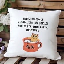 Qoeuyl Boutique Gönül Zenginliğimi Nakite Çevirmem Lazım Baskılı Hediyelik Elyaf Dolgulu Saten Dekoratif Yastık