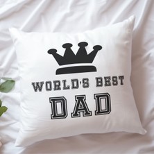 Qoeuyl Boutique World's Best Dad Baskılı Babalar Günü Hediyelik Elyaf Dolgulu Dekoratif Yastık