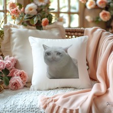 Qoeuyl Boutique Ağlayan Kedi Baskılı Komik Hediyelik Elyaf Dolgulu Dekoratif Yastık