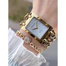 Ferrucci Zincir Tasarım Celik Kordonlu 30 mt Suya Dayanıklı Kadın Kol Saati+Bileklik FR.F043649.F1