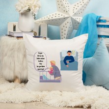 Qoeuyl Boutique Keşke Biraz Da Baba Adam Kalksa Baskılı Komik Hediyelik Elyaf Dolgulu Saten Dekoratif Yastık