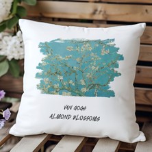 Qoeuyl Boutique Almond Blossoms Baskılı Sanatsal Hediyelik Elyaf Dolgulu Dekoratif Yastık