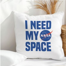 Qoeuyl Boutique I Need My Nasa Space Baskılı Elyaf Dolgulu Hediyelik Yastık