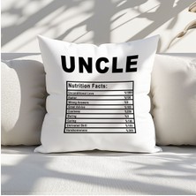 Qoeuyl Boutique Uncle Nutrition Facts Baskılı Dayı Amca Hediyelik Elyaf Dolgulu Dekoratif Yastık