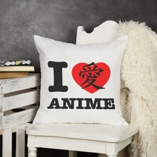 Qoeuyl Boutique I Love Anime Anime Baskılı Elyaf Dolgulu Hediyelik Yastık