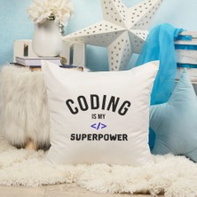 Qoeuyl Boutique Coding Is My Superpower Yazılımcı Mühendis Hediye Baskılı Saten Dekoratif Yastık