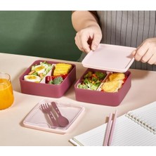 Çift Katmanlı Bento Öğle Yemeği Kutusu – 1200 ml – Mikrodalgaya Uygun, Sızdırmaz & Taşınabilir – Kaşık & Çatal Dahil – 14X14X10 cm – Bpa Içermez (Mürdüm)