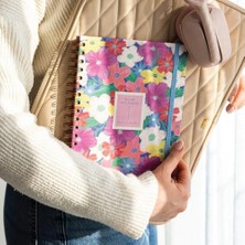 17X24 Spiralli Lastikli Sert Kapak Çizgili Not Defteri Çok Renkli Çiçekler