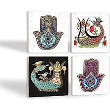 Şahmeran, Fatma Ana Eli  Taş Bardak Altlığı Seti - 4 Parça - Dekoratif, Rustik Mutfak Aksesuarı, 10X10 Cm, Kaydırmaz Tabanlı, Şık ve Dayanıklı SC226