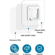 Çift Taraflı Yapışkanlı Geçmeli Klips 10 Çift Eşya Sabitleme Askısı Şeffaf Duvar Kancası