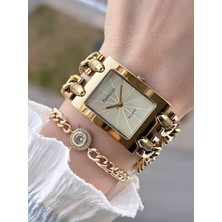 Ferrucci Zincir Tasarım Celik Kordonlu 30 mt Suya Dayanıklı Kadın Kol Saati+Bileklik FR.F043649.F2