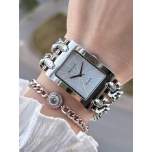 Ferrucci Zincir Tasarım Celik Kordonlu 30 mt Suya Dayanıklı Kadın Kol Saati+Bileklik FR.F043649.F4