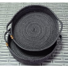 Hasır 2 Adet Örme Tepsi Sepet Kordon Halat Jüt Ip Düzenleyici