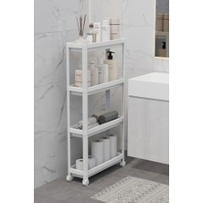 Life 4 Katlı Tekerlekli Slim Ince Beyaz Banyo Mutfak Rafı MIT1200