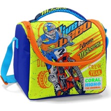 Erkek Çocuk Mavi Sarı Motorsiklet Ilkokul Okul Beslenme Çantası