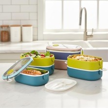 1300ML 2 Katlı 2 Bölmeli Paslanmaz Çelik Yemek Kabı – 18/10 (304 Kalite) Çelik Iç Hazneli, Sızdırmaz Termal Öğle Yemeği Kutusu | Kaşık Çatal Dahil, Sağlıklı ve Taşınabilir Bento Box (Yeşil)