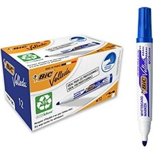 Velleda 1701 Eco Yuvarlak Uçlu Beyaz Tahta Kalemi, Mavi, 12'li Kutu, Kolay Silinebilen Mürekkep, Sabit Yuvarlak Uç