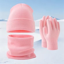 Moresun Kışlık Şapka, Eşarp ve Eldiven Üçlü Pembe Set