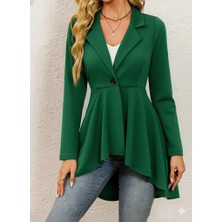ModaSize Kadın Uzun Kollu Yakalı Önden Düğmeli Uzun Atlas Blazer Ceket