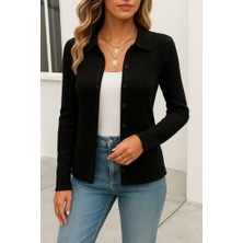 ModaSize Kadın Uzun Kollu Yakalı Önden Düğmeli Triko Ceket