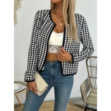 ModaSize Kadın Uzun Kollu Kaz Ayağı Desenli Şardonlu Dalgıç Ceket