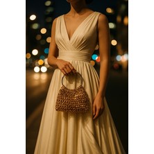 By Lily Metalik Rafya Şık Çanta, Gece, Gündüz, Düğün, Nişan, Davetlerde Veya Günlük Şık Kullanımlı