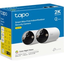 C410 2-Pack, 2k 3mp, Renkli Gece Görüşü, Şarj Edilebilir, Solar Panel Destekli, IP65, Yerel/bulut Depolama, 110° Açılı, Işıklı ve Sesli Alarm, Kablosuz Bataryalı Güvenlik Kamerası