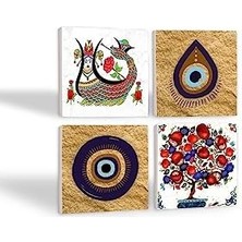 Nazar, Şahmeran, Nar Ağacı Taş Bardak Altlığı Seti - 4 Parça - Dekoratif, Rustik Mutfak Aksesuarı, 10X10 Cm, Kaydırmaz Tabanlı, Şık ve Dayanıklı SC524
