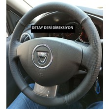 Direksiyon Kılıfı Dacia Sandero Stepway 2013-2015 Kapaklı Versiyon   Spor Desen Komple Siyah Dikiş  Detay Deri Direksiyon