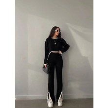 Newco Dgn's Çizgi Detaylı 2'li Crop-Pantolon Takım