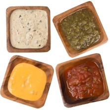 El Yapımı Akasya Ağacı 6’lı Ahşap Çerezlik ve Kahvaltılık Seti – 11 cm Yuvarlak Doğal Ahşap Sunum Kaseleri, Şık ve Fonksiyonel Mutfak Sunum Gereçleri (Kare)