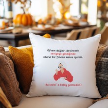 Qoeuyl Boutique Öfkem Artınca Bir Fincan Kahve Içerim Baskılı Komik Hediyelik Elyaf Saten Dekoratif Yastık