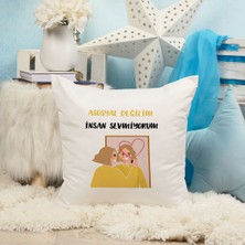 Qoeuyl Boutique Asosyal Değilim Insan Sevmiyorum Baskılı Komik Hediyelik Elyaf Saten Dekoratif Yastık