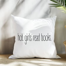 Qoeuyl Boutique Hot Girls Read Books Baskılı Komik Hediyelik Elyaf Saten Dekoratif Yastık