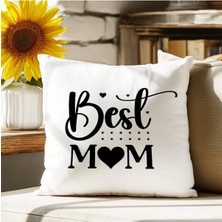 Qoeuyl Boutique Best Mom Baskılı Anneler Günü Hediyelik Elyaf Dolgulu Saten Dekoratif Yastık