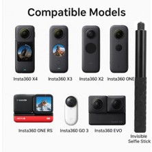 114CM Görünmez Selfie Çubuğu, X3, X2, X4, X5, One Rs, Go 3, One, One X, Evo ile Uyumlu, 180 gr Alüminyum Katlanabilir Uzatma Çubuğu, 1/4” Vidalı Bağlantı, 360° Görünmez Çekim, Siyah