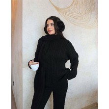 Newco Füme Atkılı Saç Örgülü Triko Pantolon Takım