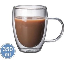 350ML Çift Katmanlı Kulplu Cam Bardak